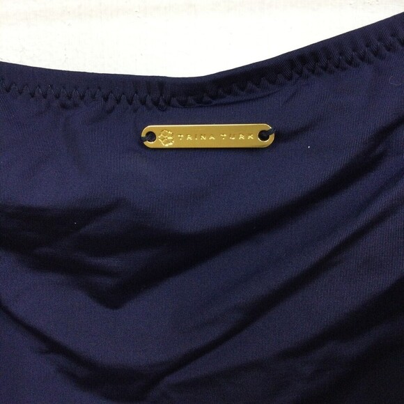 Trina Turk Mid Blue Getaway Solid Shirred Side Hipster Bikini Swim Bottom 12 NWT - Picture 2 of 9